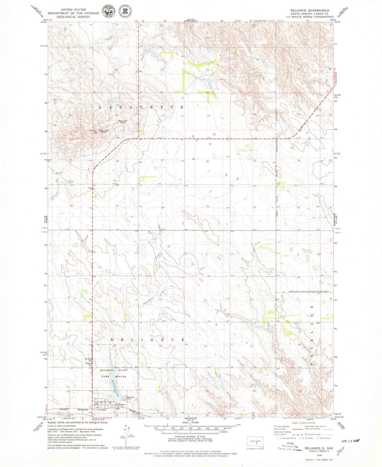 1978 Reliance, SD - South Dakota - USGS Topographic Map