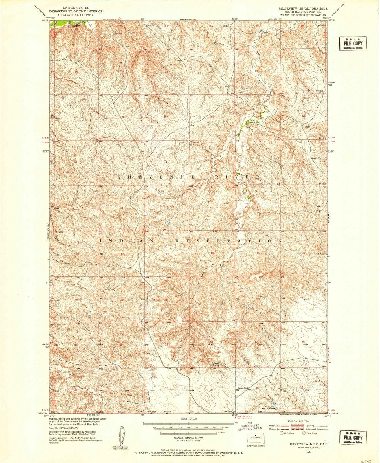 1951 Ridgeview, SD - South Dakota - USGS Topographic Map