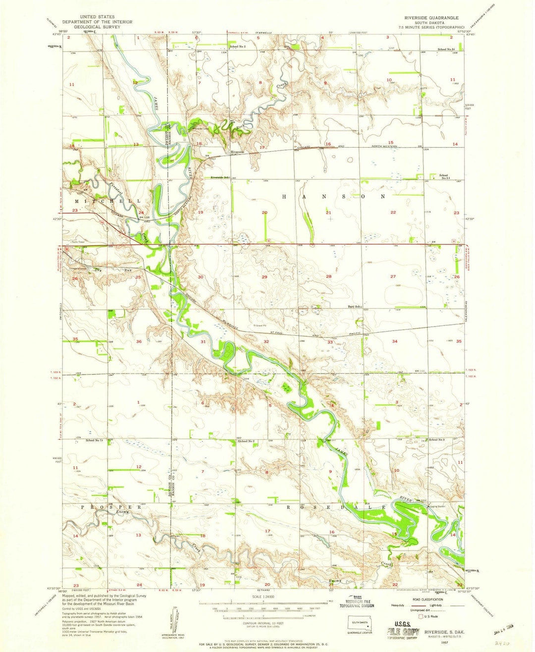 1957 Riverside, SD - South Dakota - USGS Topographic Map