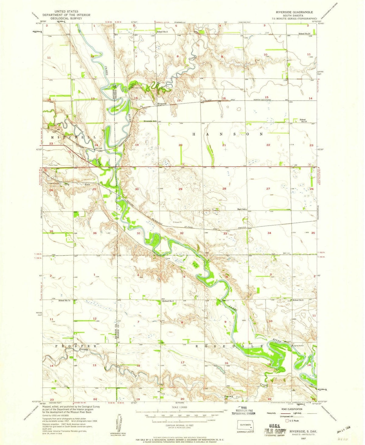 1957 Riverside, SD - South Dakota - USGS Topographic Map