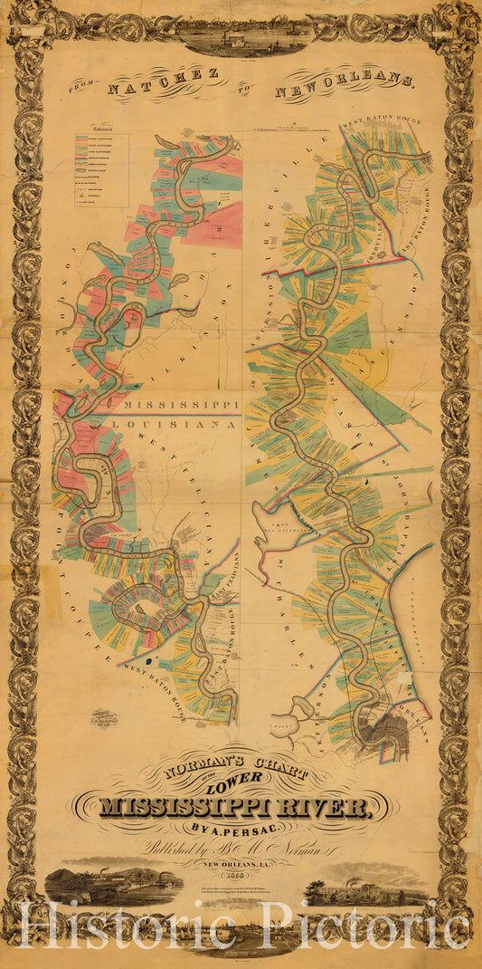 Lower Mississippi River, 1858 - Historical Map Print