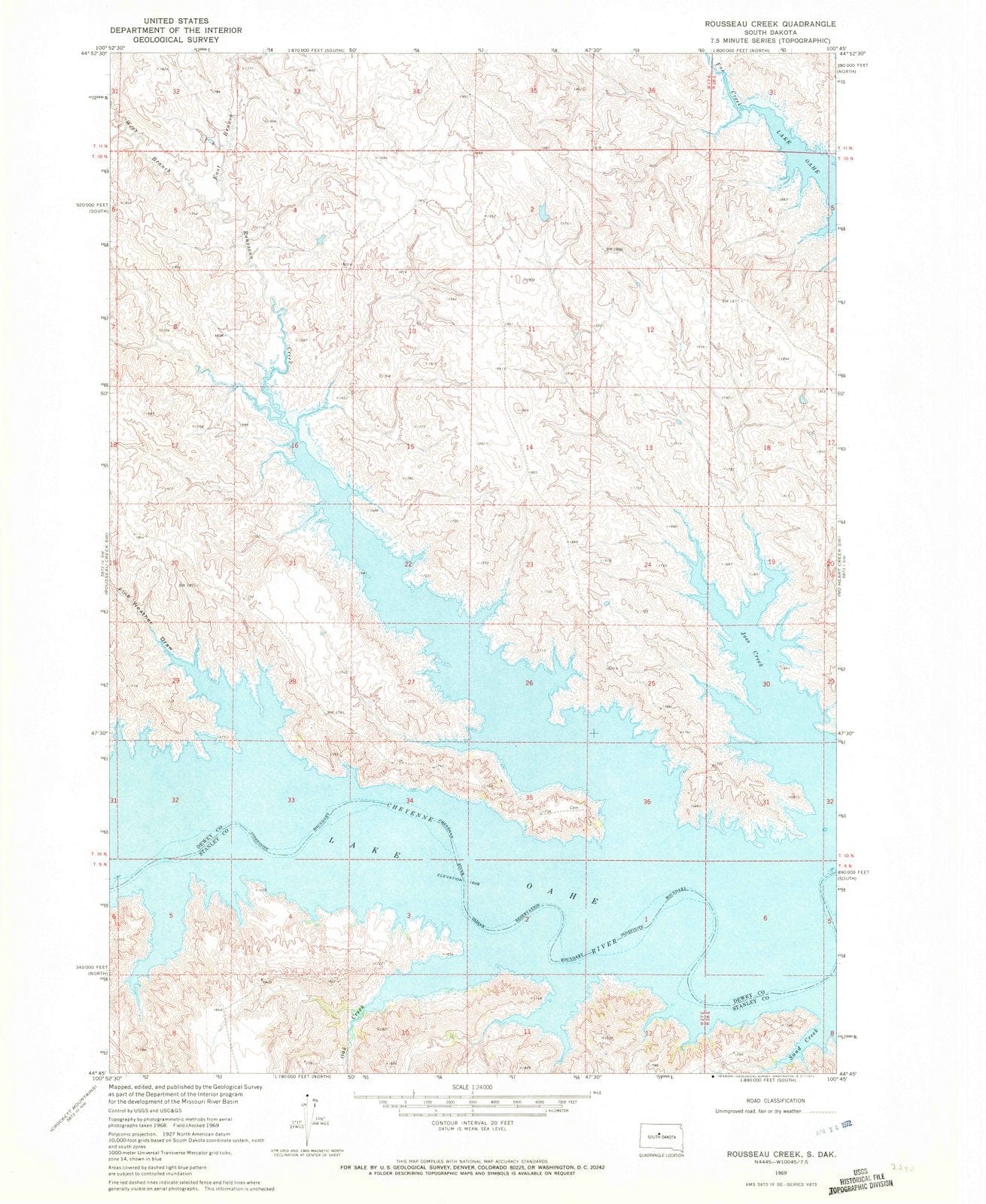 1969 Rousseau Creek, SD - South Dakota - USGS Topographic Map