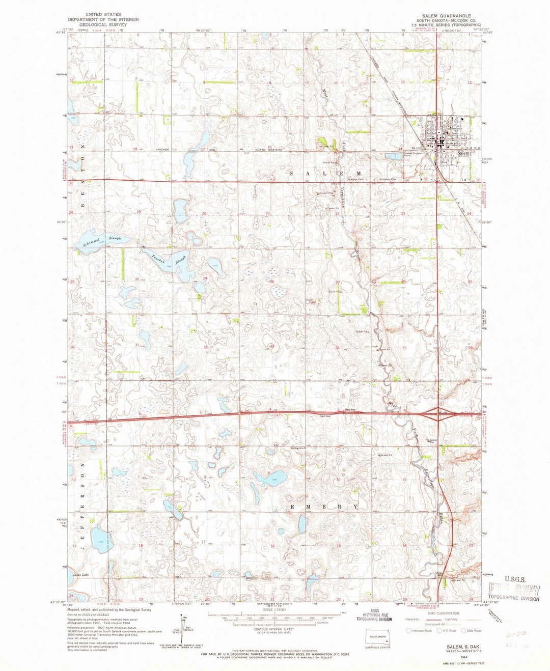 1964 Salem, SD - South Dakota - USGS Topographic Map