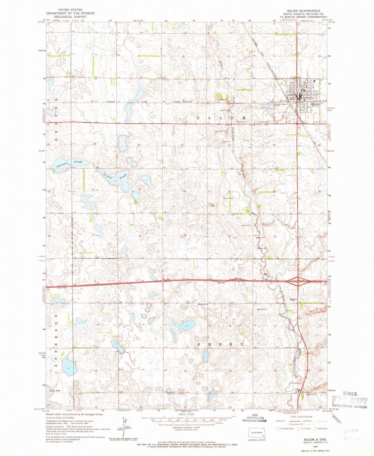 1964 Salem, SD - South Dakota - USGS Topographic Map