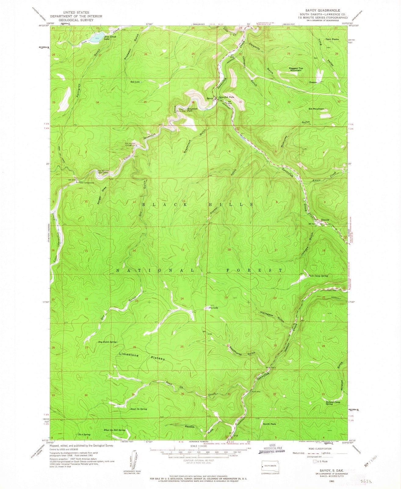 1961 Savoy, SD - South Dakota - USGS Topographic Map