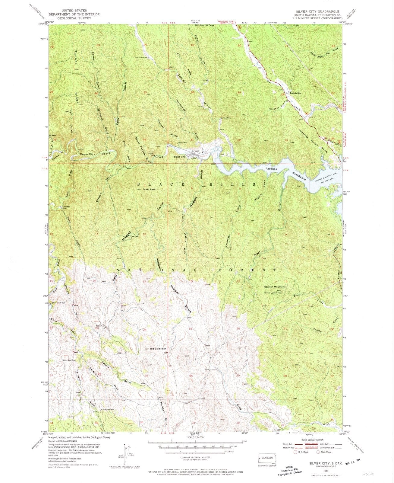 1954 Silver City, SD - South Dakota - USGS Topographic Map