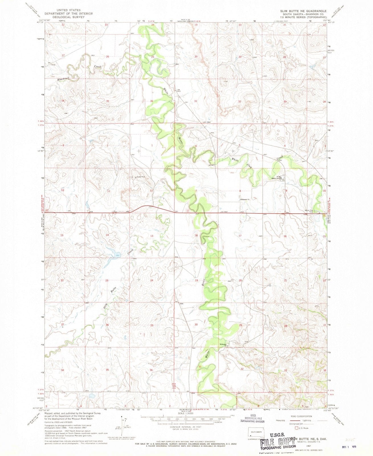 1967 Slim Butte, SD - South Dakota - USGS Topographic Map