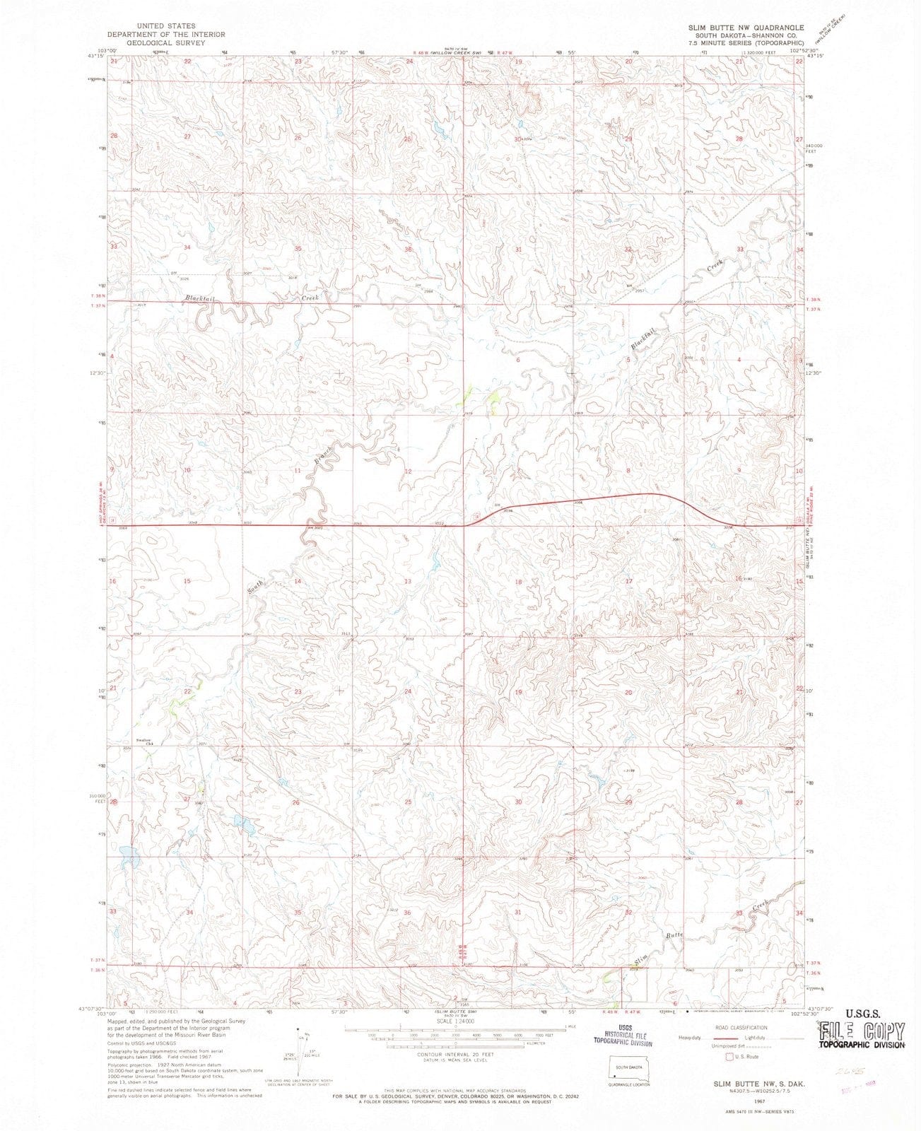 1967 Slim Butte, SD - South Dakota - USGS Topographic Map