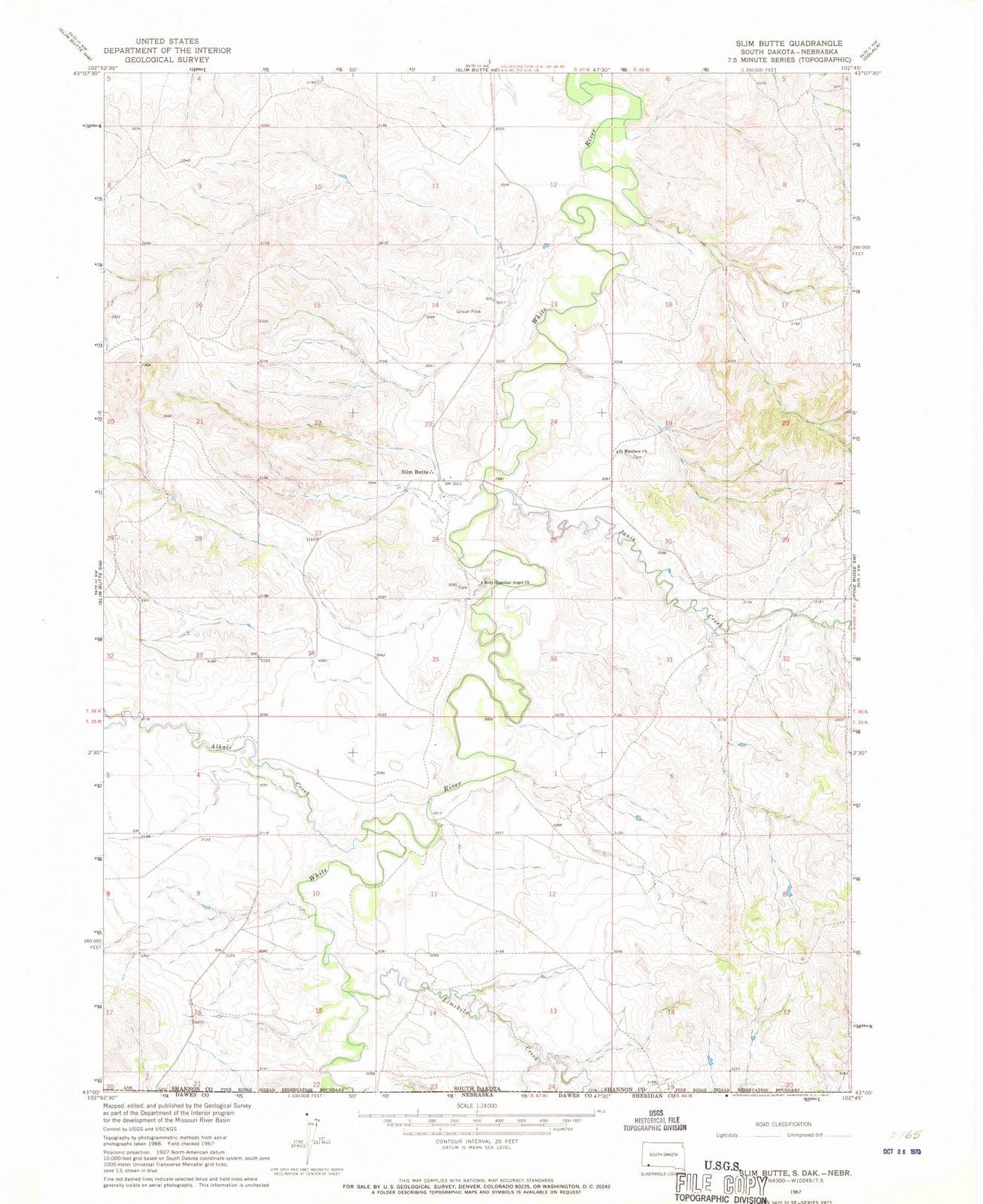 1967 Slim Butte, SD - South Dakota - USGS Topographic Map