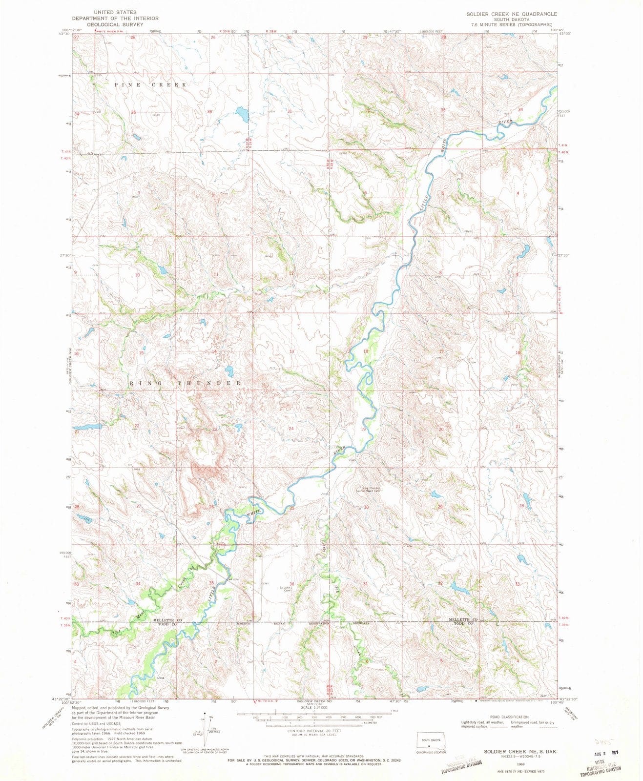 1969 Soldier Creek, SD - South Dakota - USGS Topographic Map