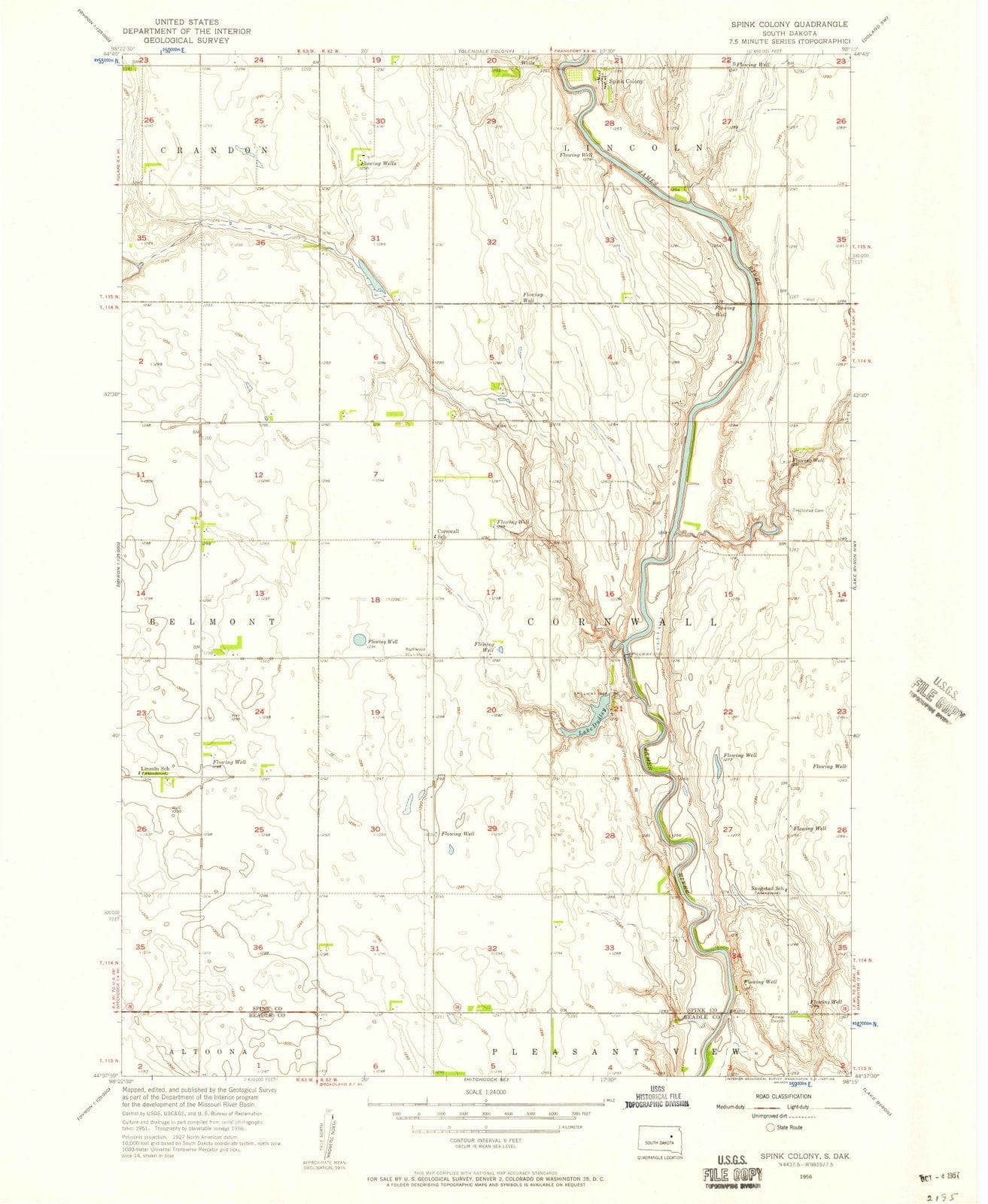1956 Spink Colony, SD - South Dakota - USGS Topographic Map