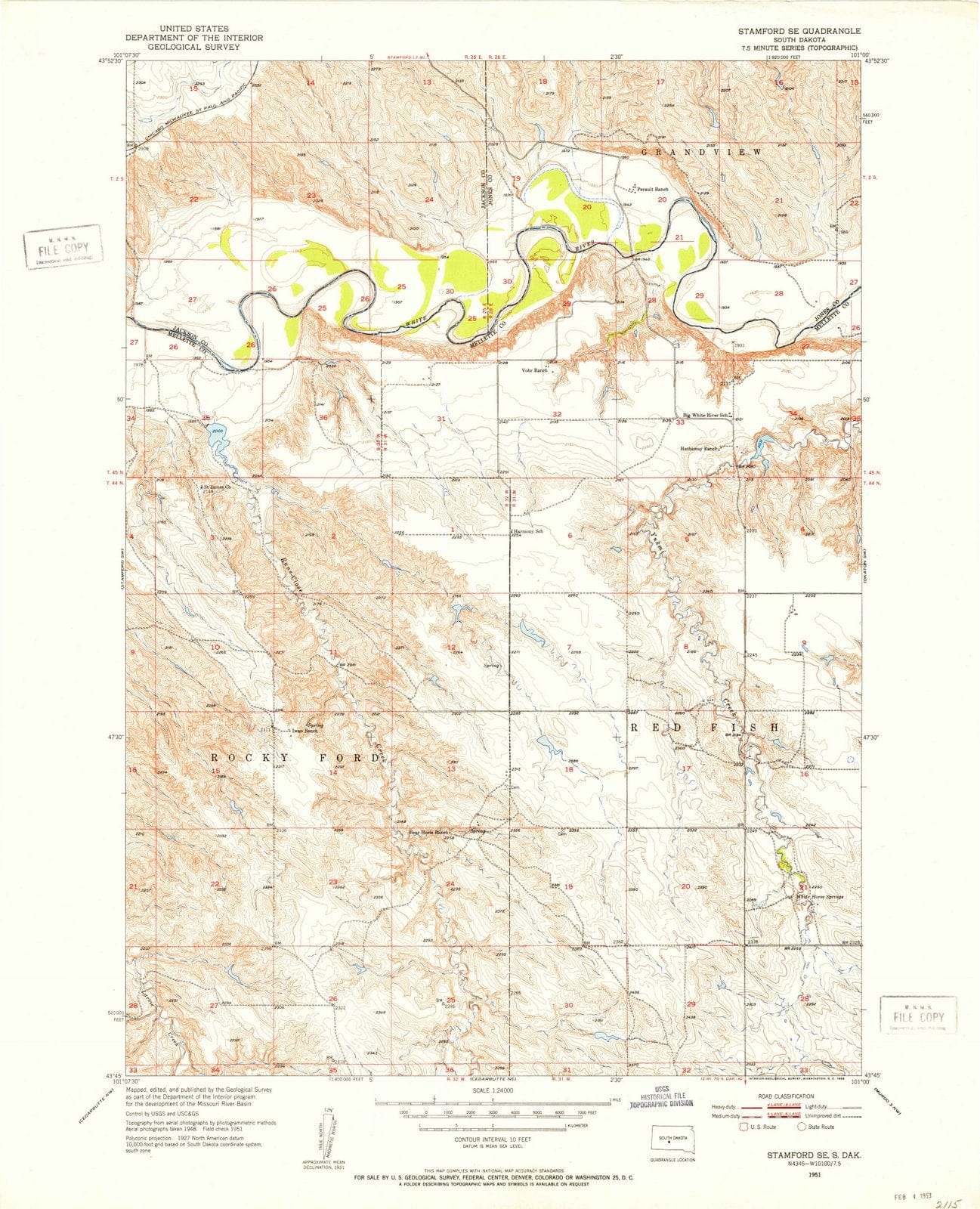 1951 Stamford, SD - South Dakota - USGS Topographic Map