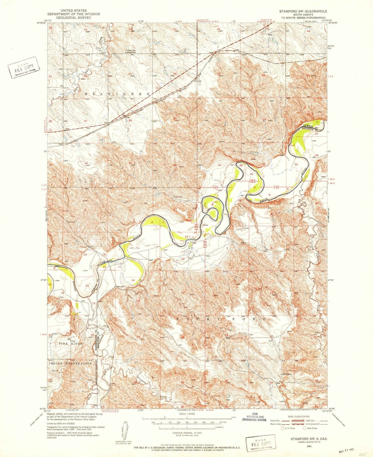1951 Stamford, SD - South Dakota - USGS Topographic Map v2