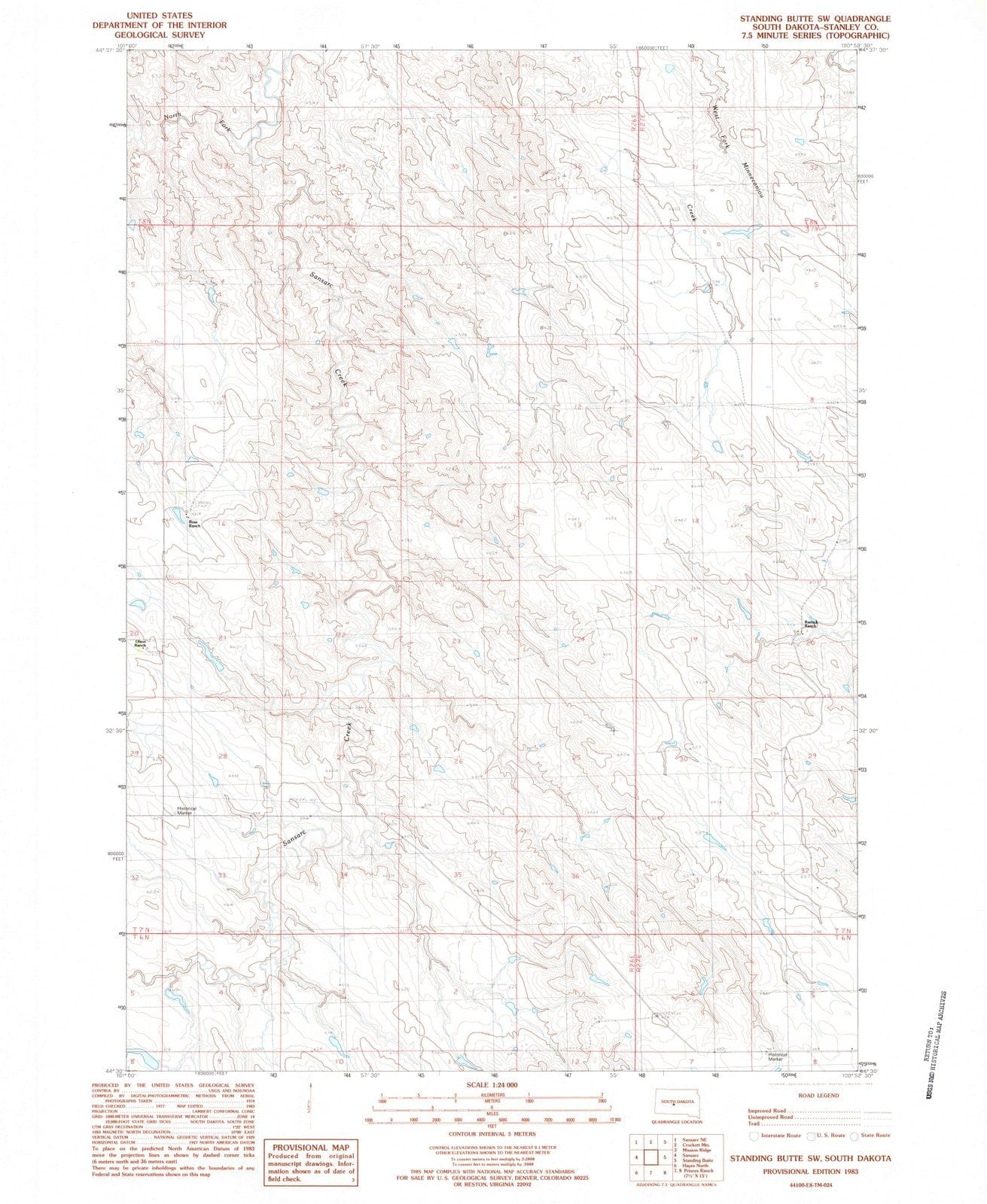 1983 Standing Butte, SD - South Dakota - USGS Topographic Map