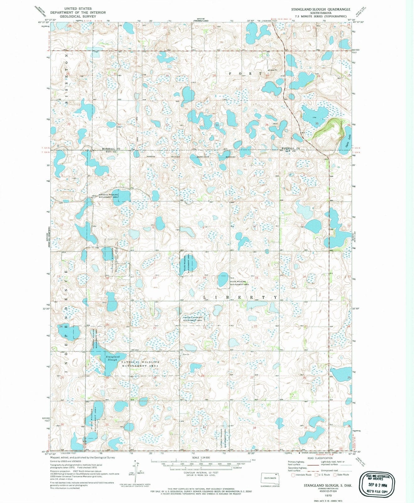 1970 Stangland Slough, SD - South Dakota - USGS Topographic Map