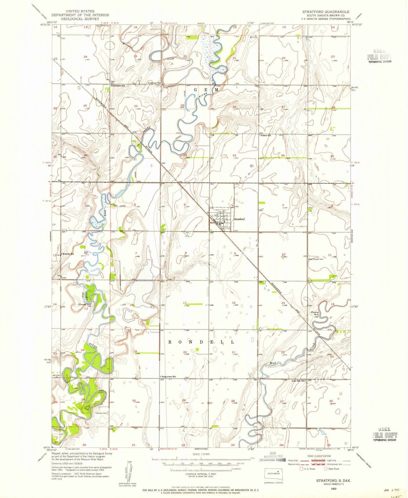 1953 Stratford, SD - South Dakota - USGS Topographic Map