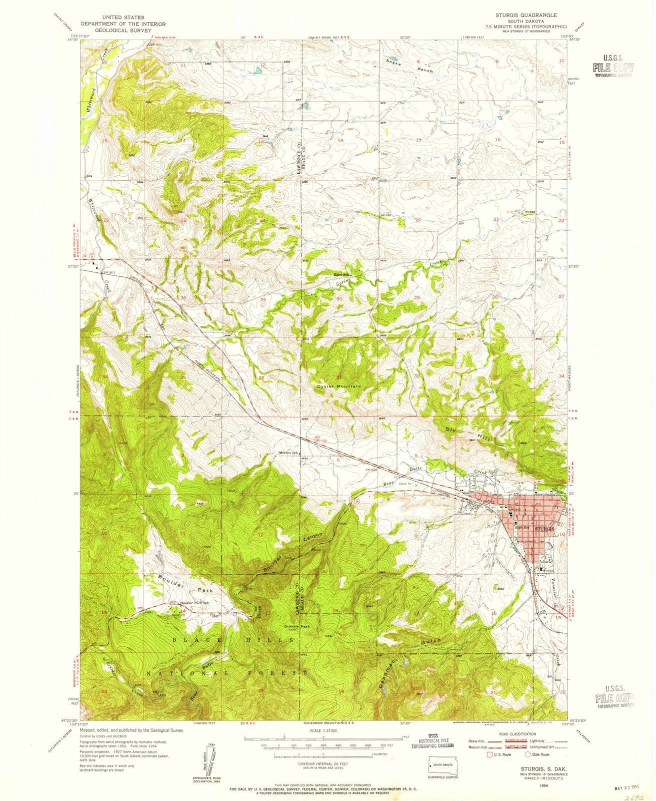 1954 Sturgis, SD - South Dakota - USGS Topographic Map