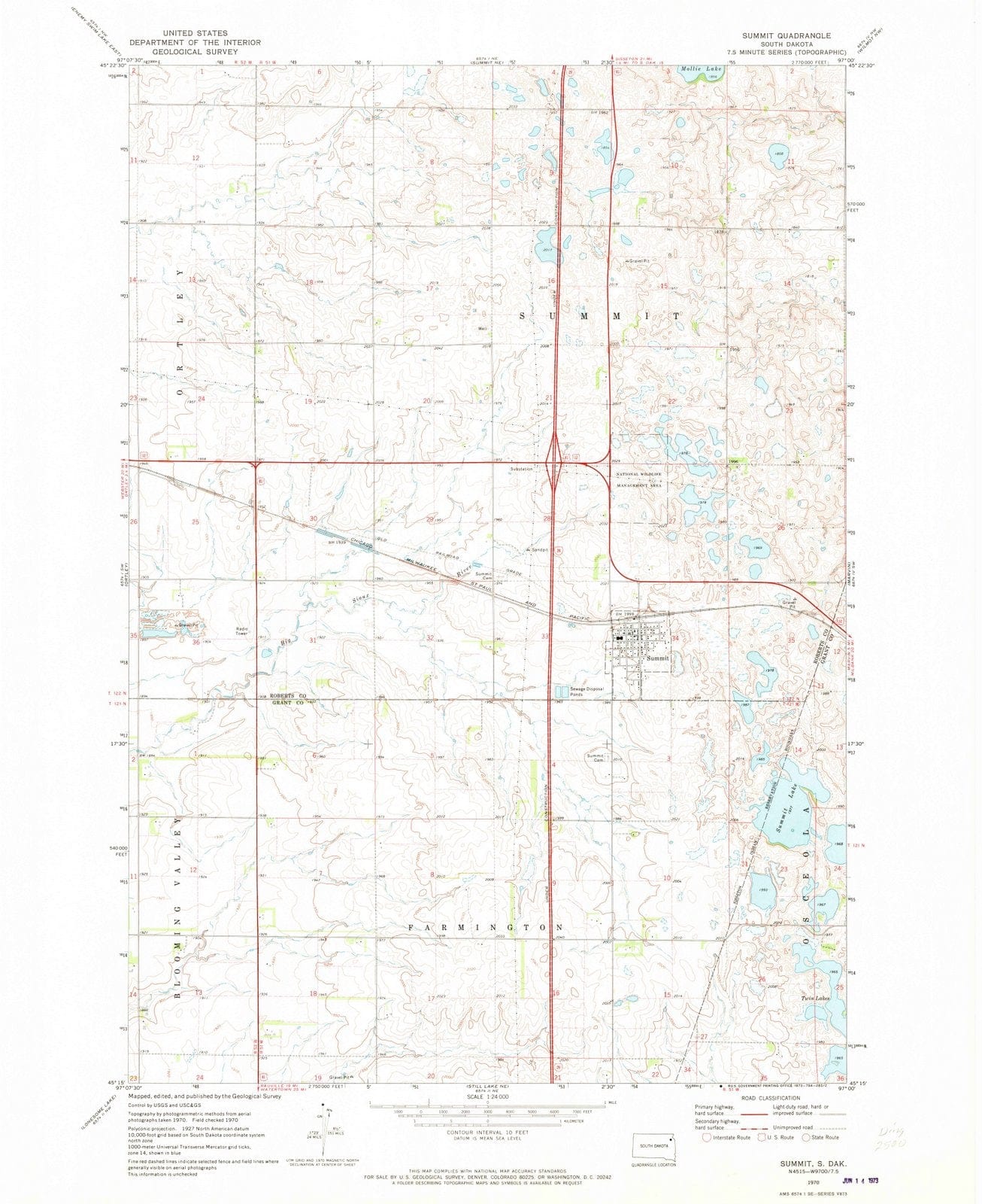 1970 Summit, SD - South Dakota - USGS Topographic Map