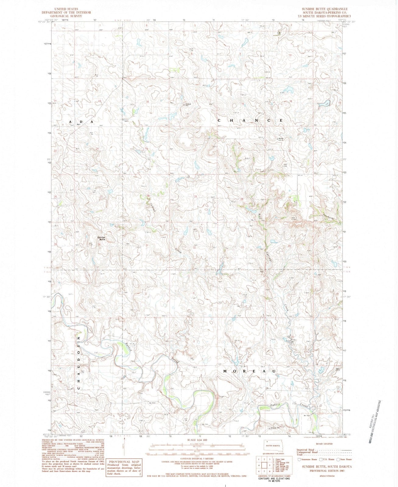 1983 Sunrise Butte, SD - South Dakota - USGS Topographic Map