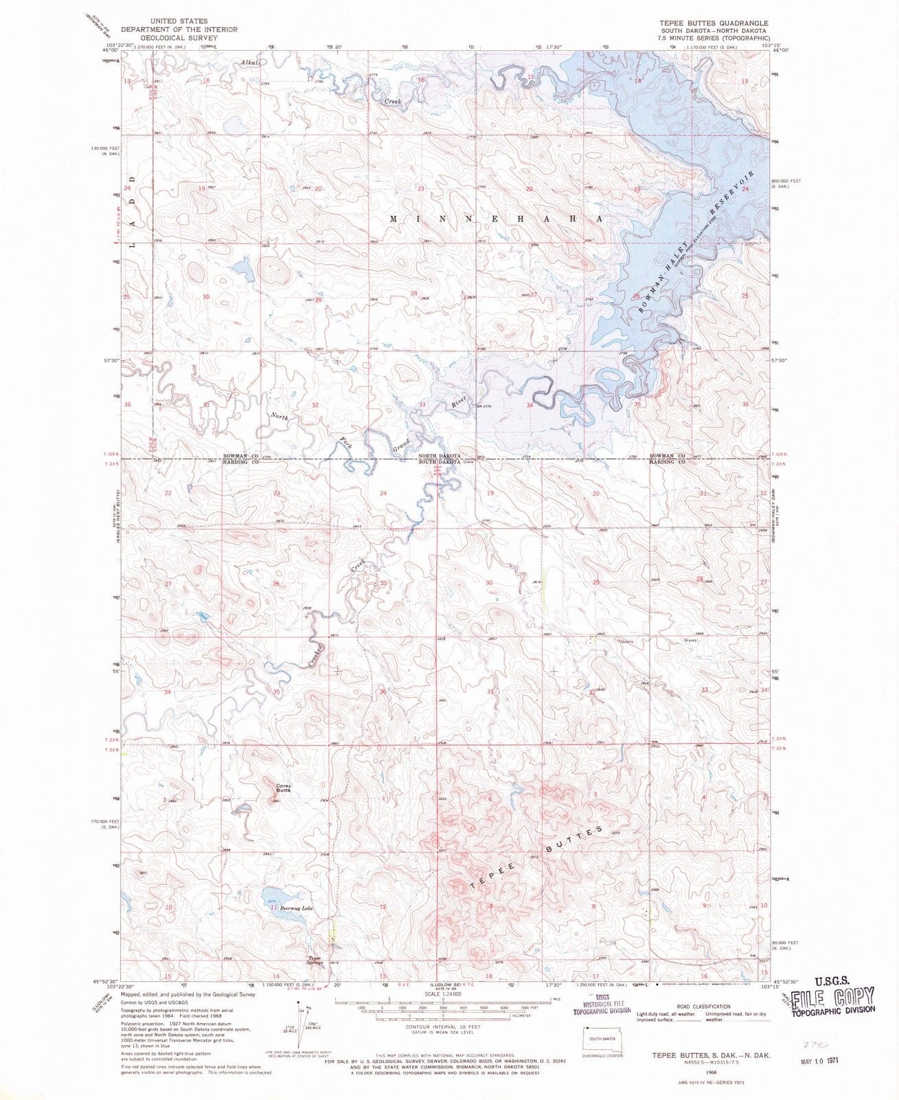 1968 Tepee Buttes, SD - South Dakota - USGS Topographic Map