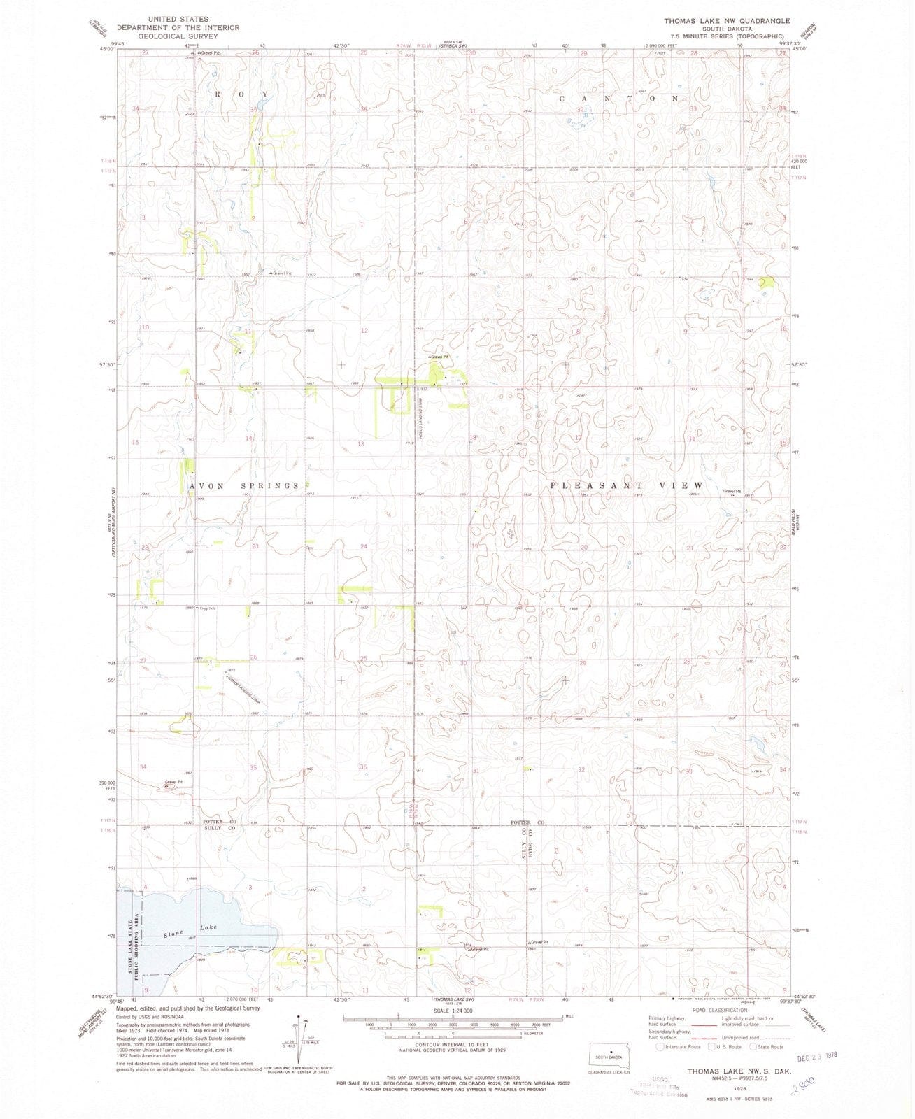 1978 Thomas Lake, SD - South Dakota - USGS Topographic Map