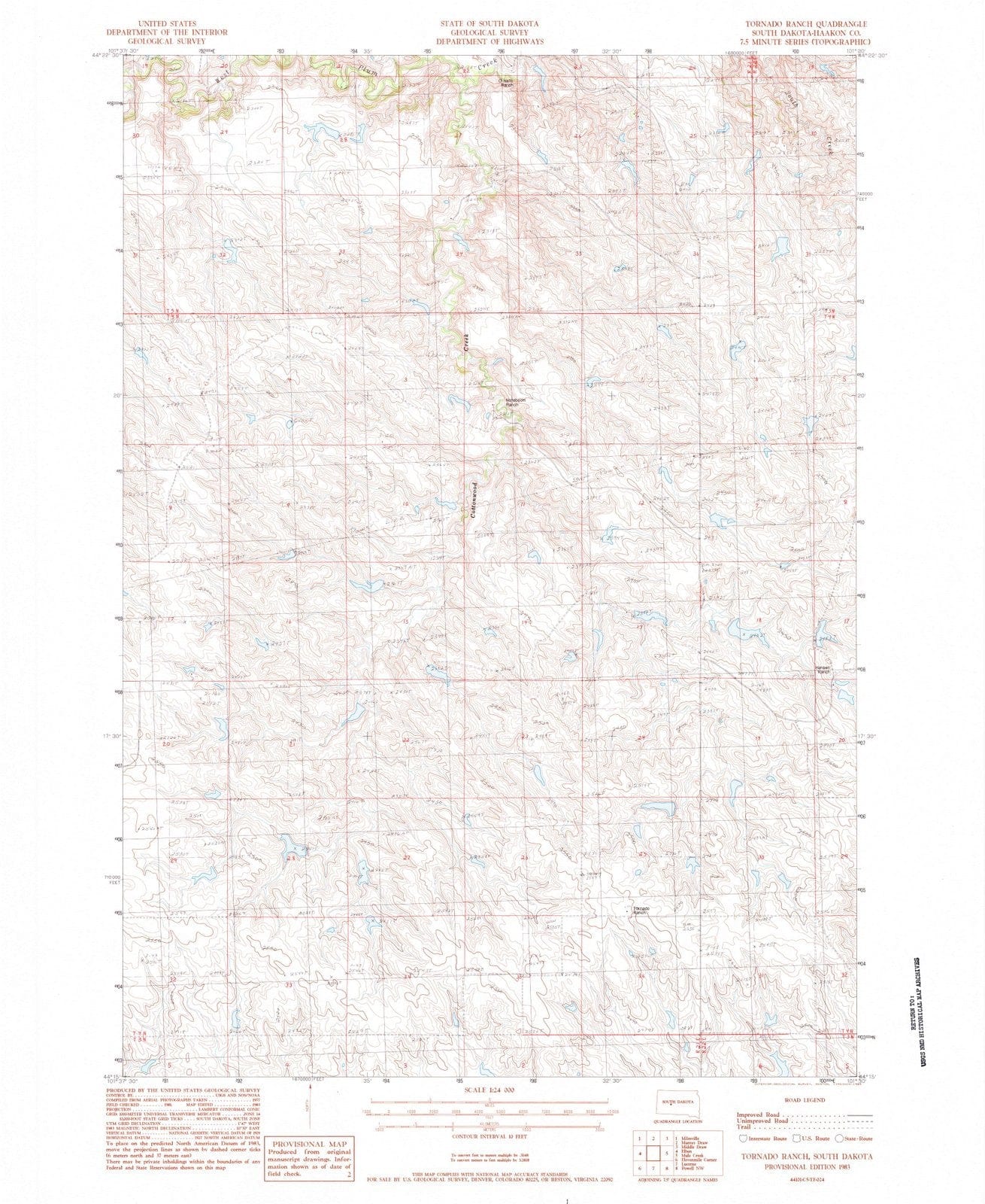 1983 Tornado Ranch, SD - South Dakota - USGS Topographic Map