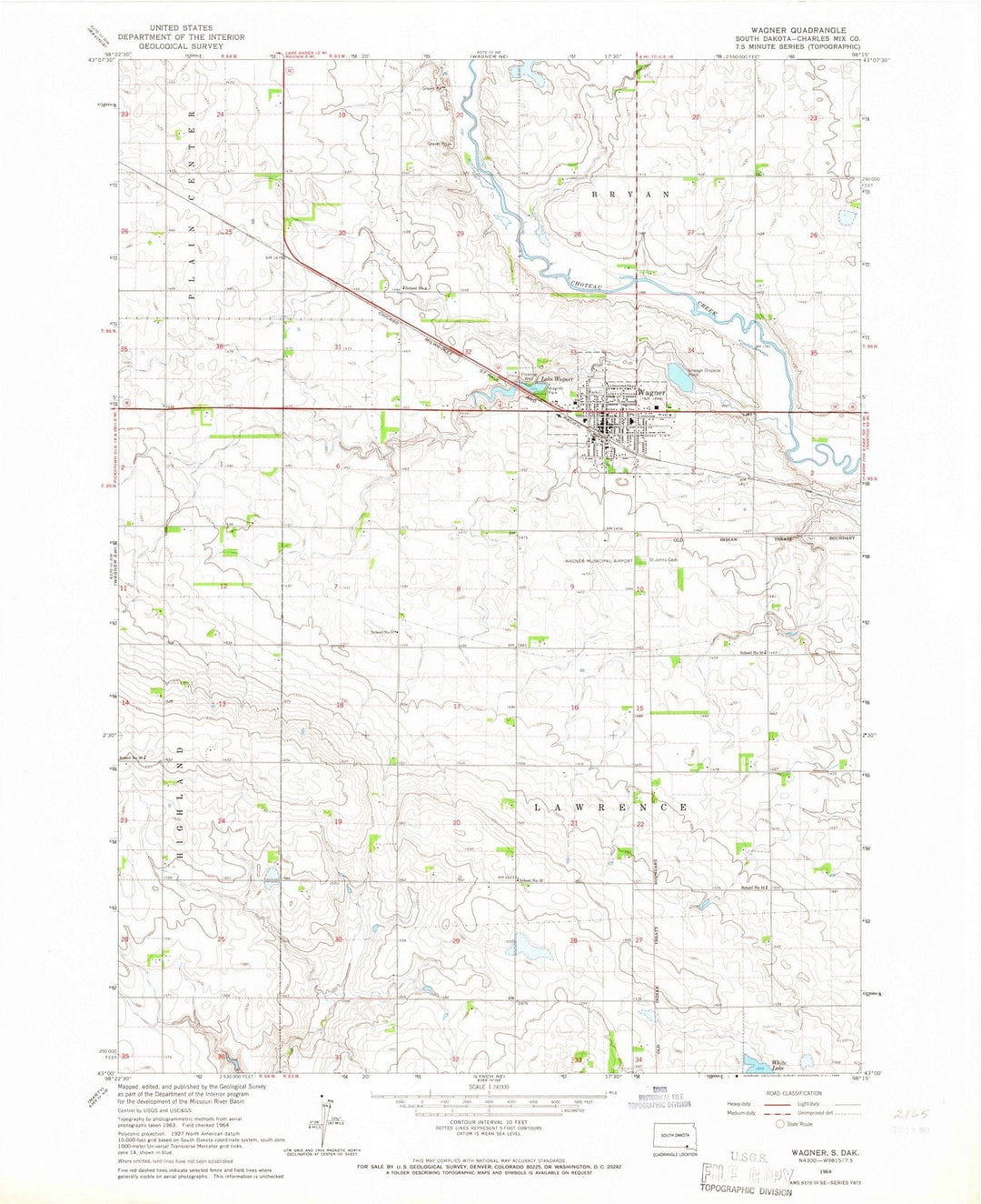 1964 Wagner, SD - South Dakota - USGS Topographic Map