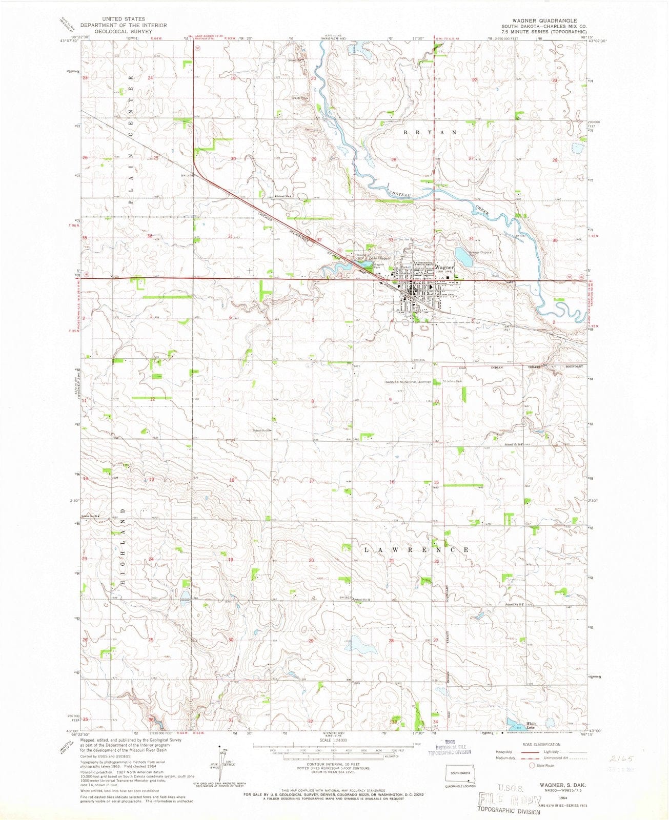 1964 Wagner, SD - South Dakota - USGS Topographic Map