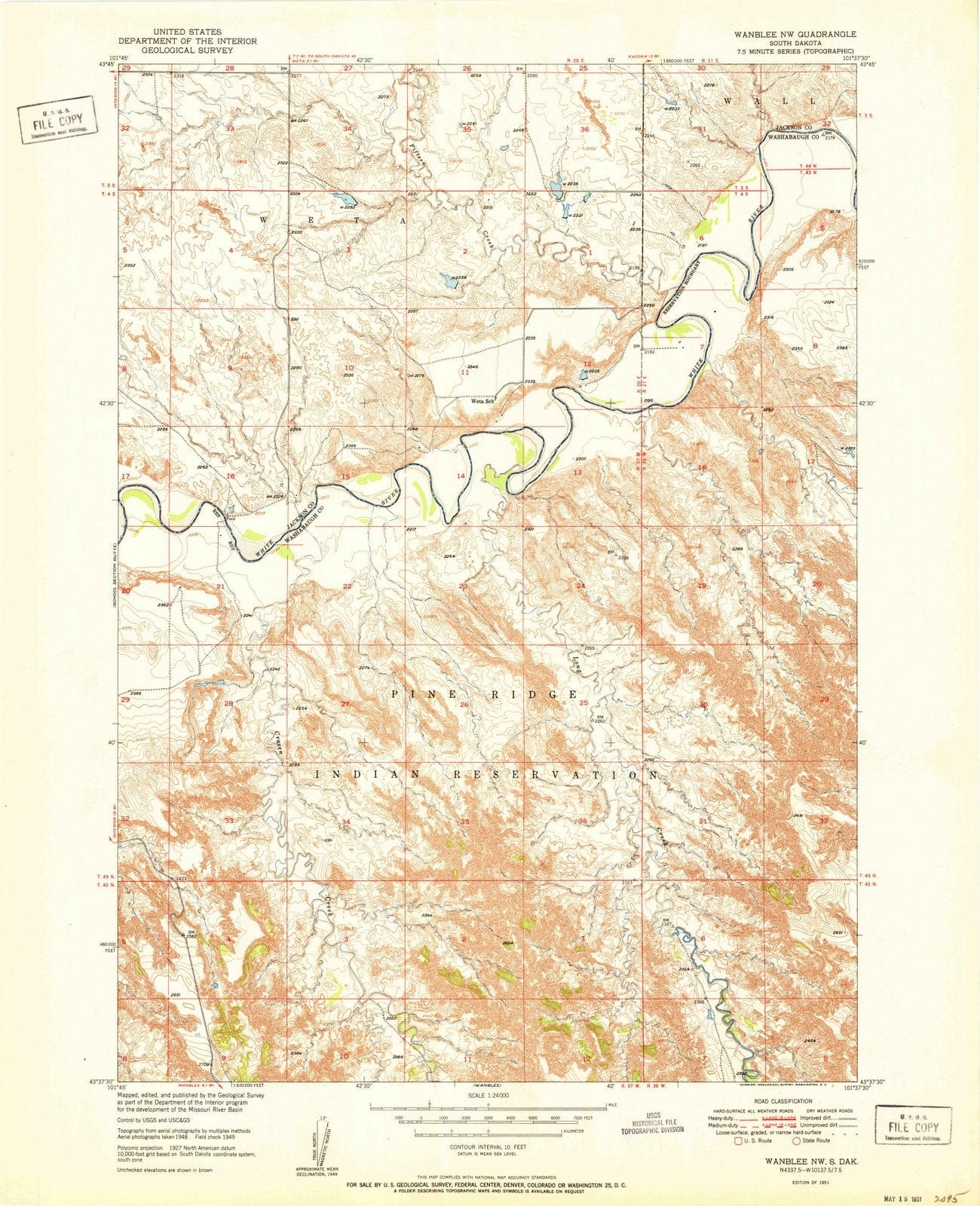 1951 Wanblee, SD - South Dakota - USGS Topographic Map v2