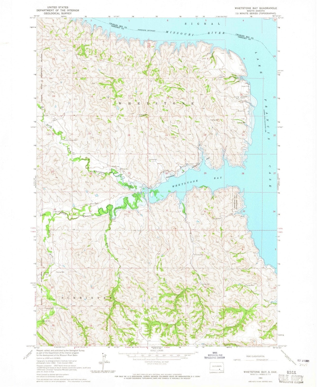 1964 Whetstone Bay, SD - South Dakota - USGS Topographic Map