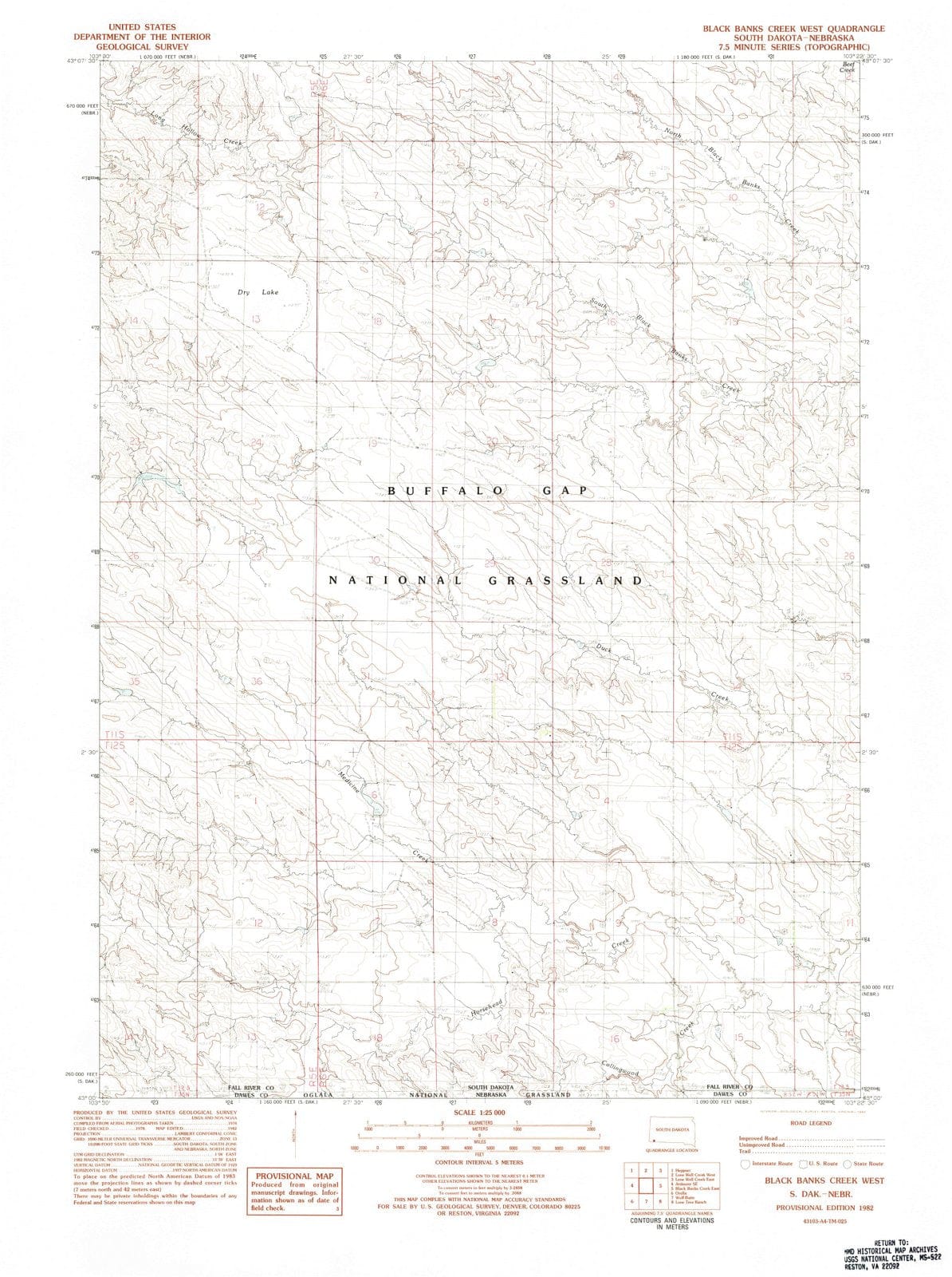 1982 Black Banks Creek West, SD - South Dakota - USGS Topographic Map