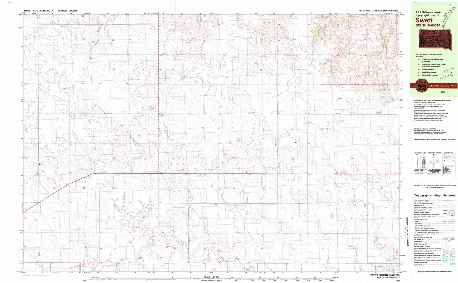 1981 Swett, SD - South Dakota - USGS Topographic Map