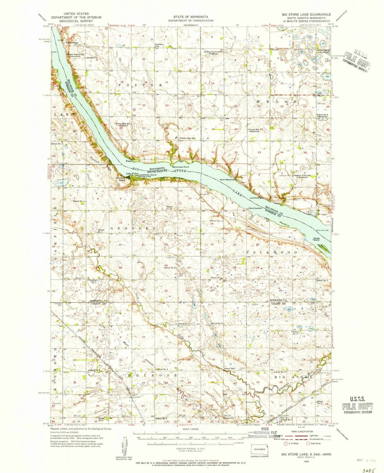 1954 Big Stone Lake, MN - Minnesota - USGS Topographic Map