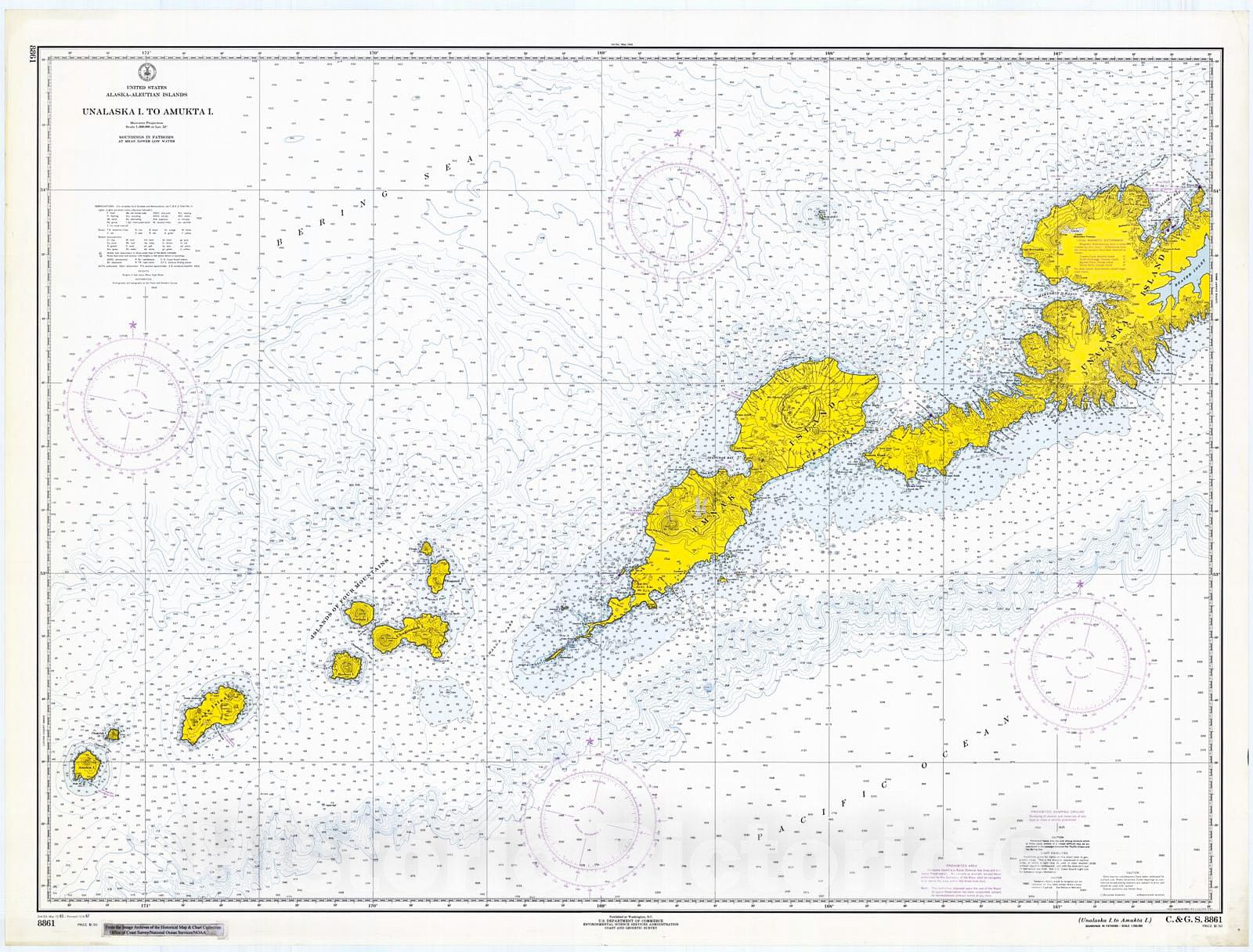 Historic Nautical Map - Unalaska I. To Amukta I, 1967 NOAA Chart - Alaska (AK) - Vintage Wall Art