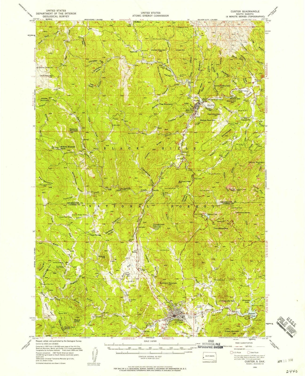 1956 Custer, SD - South Dakota - USGS Topographic Map