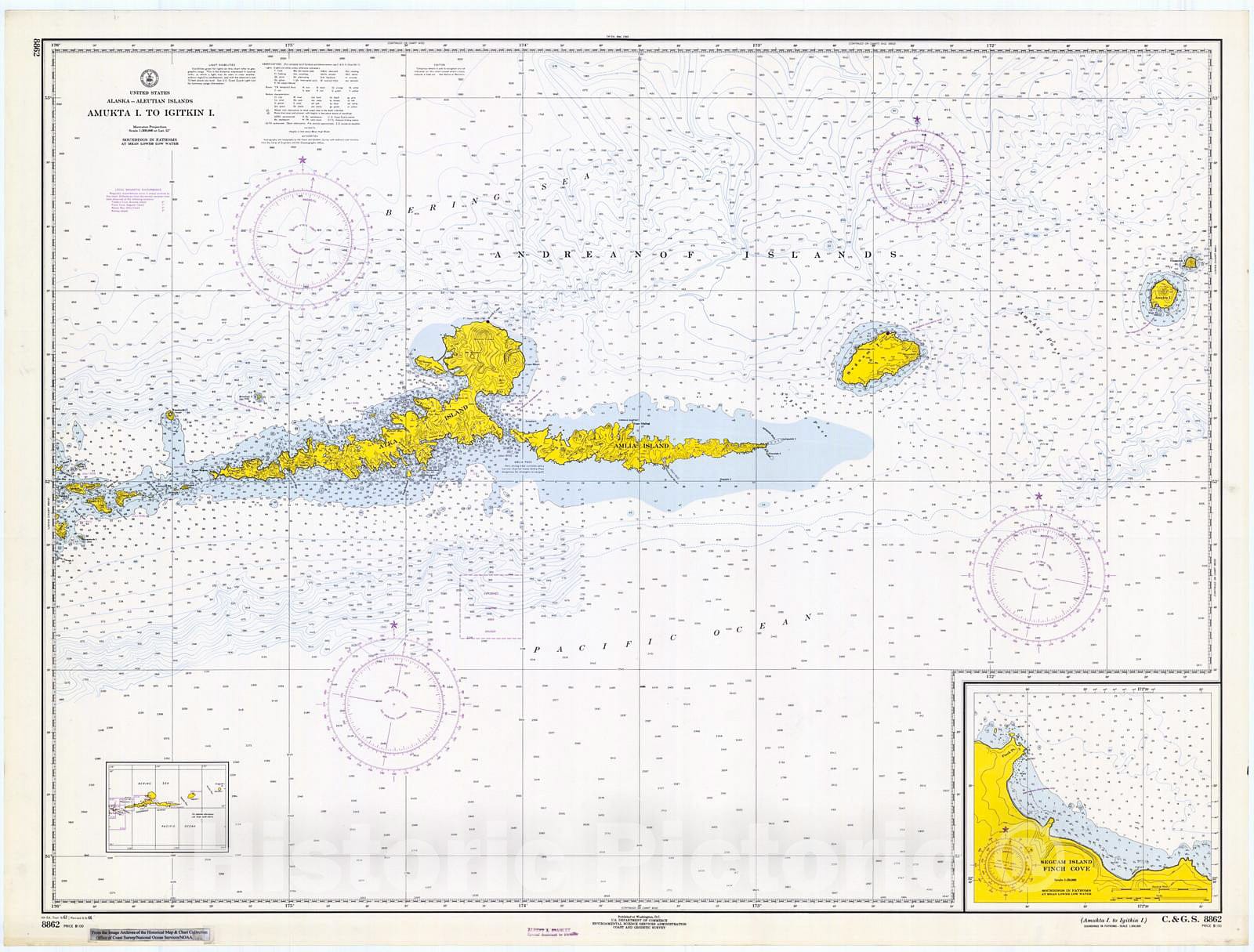 Historic Nautical Map - Amukta I. Igitkin I, 1966 NOAA Chart - Alaska (AK) - Vintage Wall Art