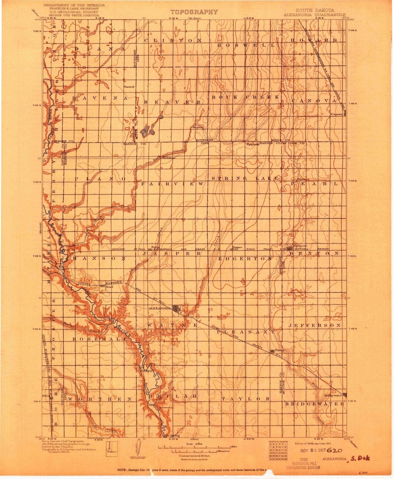1899 Alexandria, SD - South Dakota - USGS Topographic Map