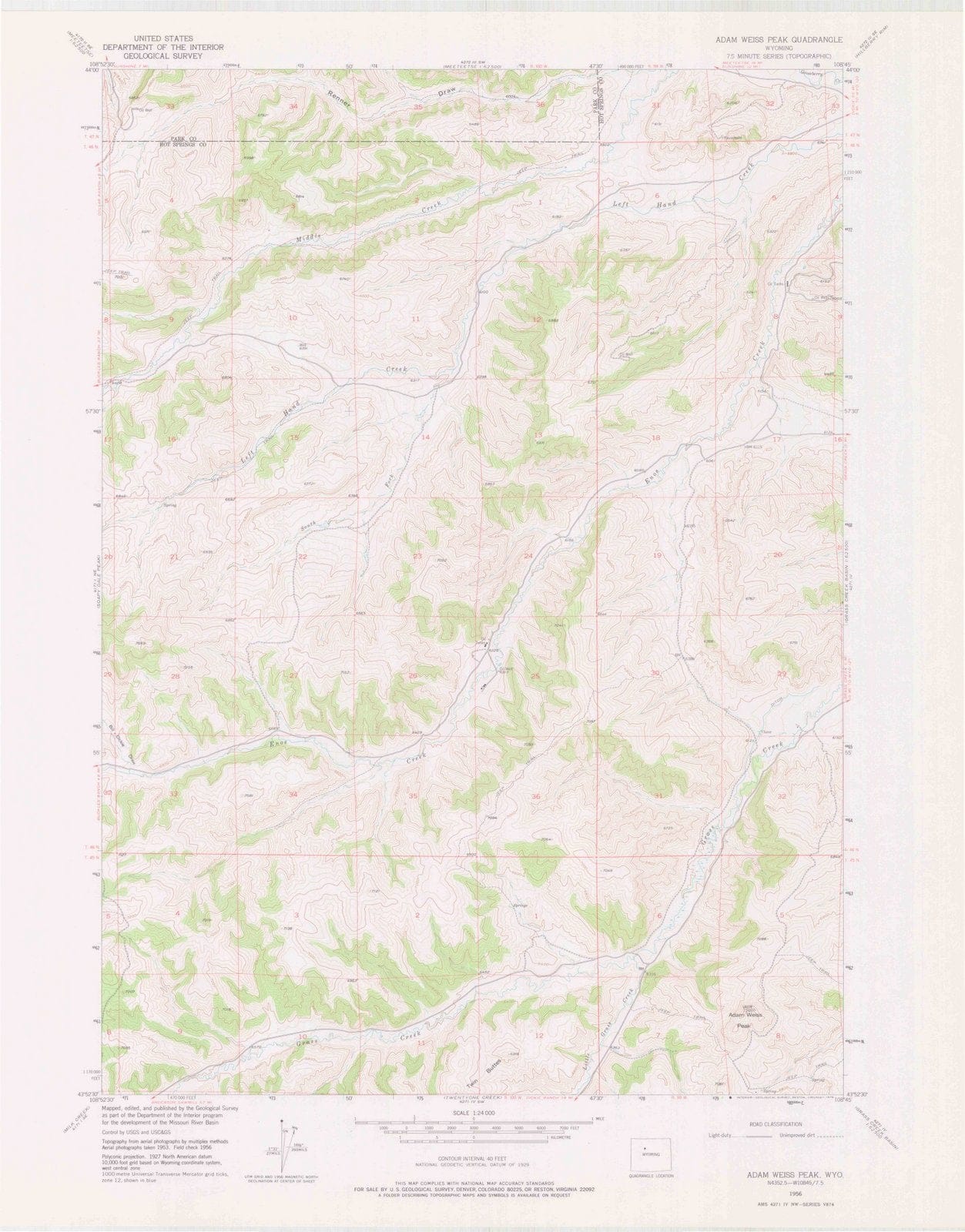 1956 Adam Weiss Peak, WY - Wyoming - USGS Topographic Map