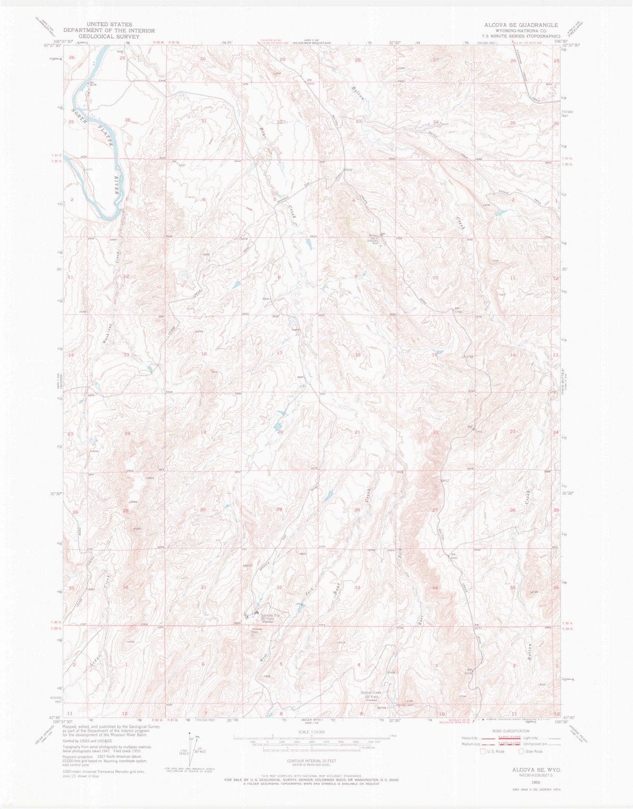1950 Alcova, WY - Wyoming - USGS Topographic Map