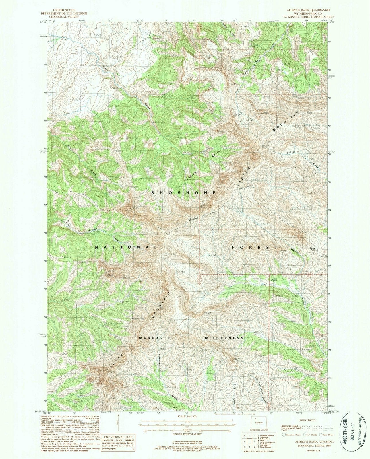 1988 Aldrich Basin, WY - Wyoming - USGS Topographic Map