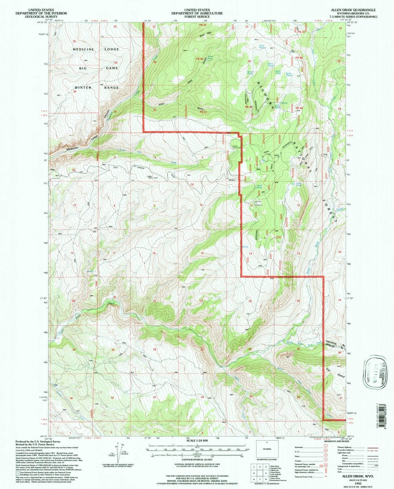 1993 Allenraw, WY - Wyoming - USGS Topographic Map