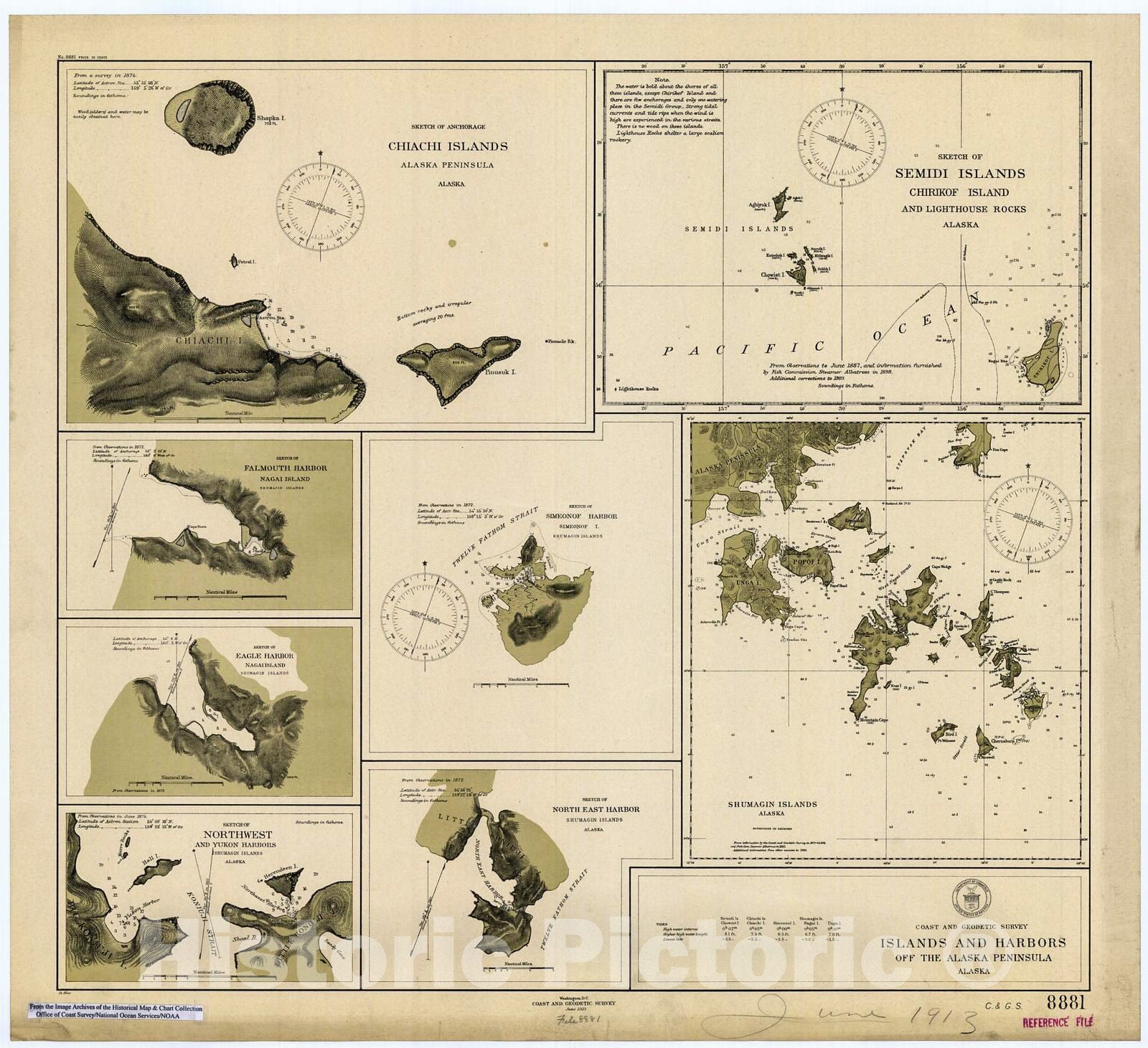 Historic Nautical Map - Islands And Harbors Off The Alaska Peninsula, 1913 NOAA Chart - Alaska (AK) - Vintage Wall Art