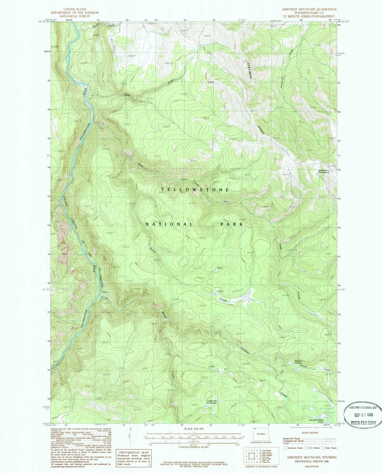 1986 Amethyst Mountain, WY - Wyoming - USGS Topographic Map