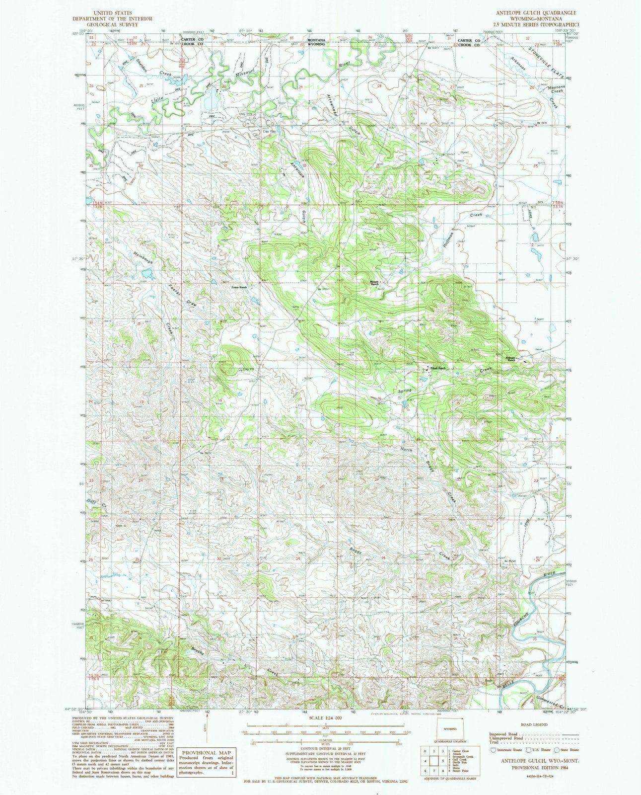 1984 Antelope Gulch, WY - Wyoming - USGS Topographic Map