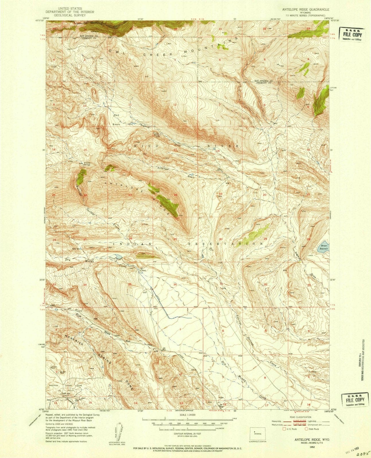 1952 Antelope Ridge, WY - Wyoming - USGS Topographic Map