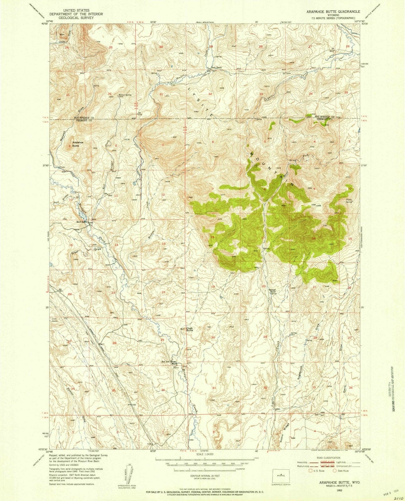 1952 Arapahoe Butte, WY - Wyoming - USGS Topographic Map