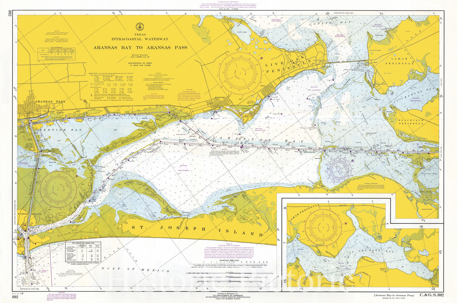 Historic Nautical Map - Aransas Bay To Aransas Pass, 1968 NOAA Chart - Texas (TX) - Vintage Wall Art