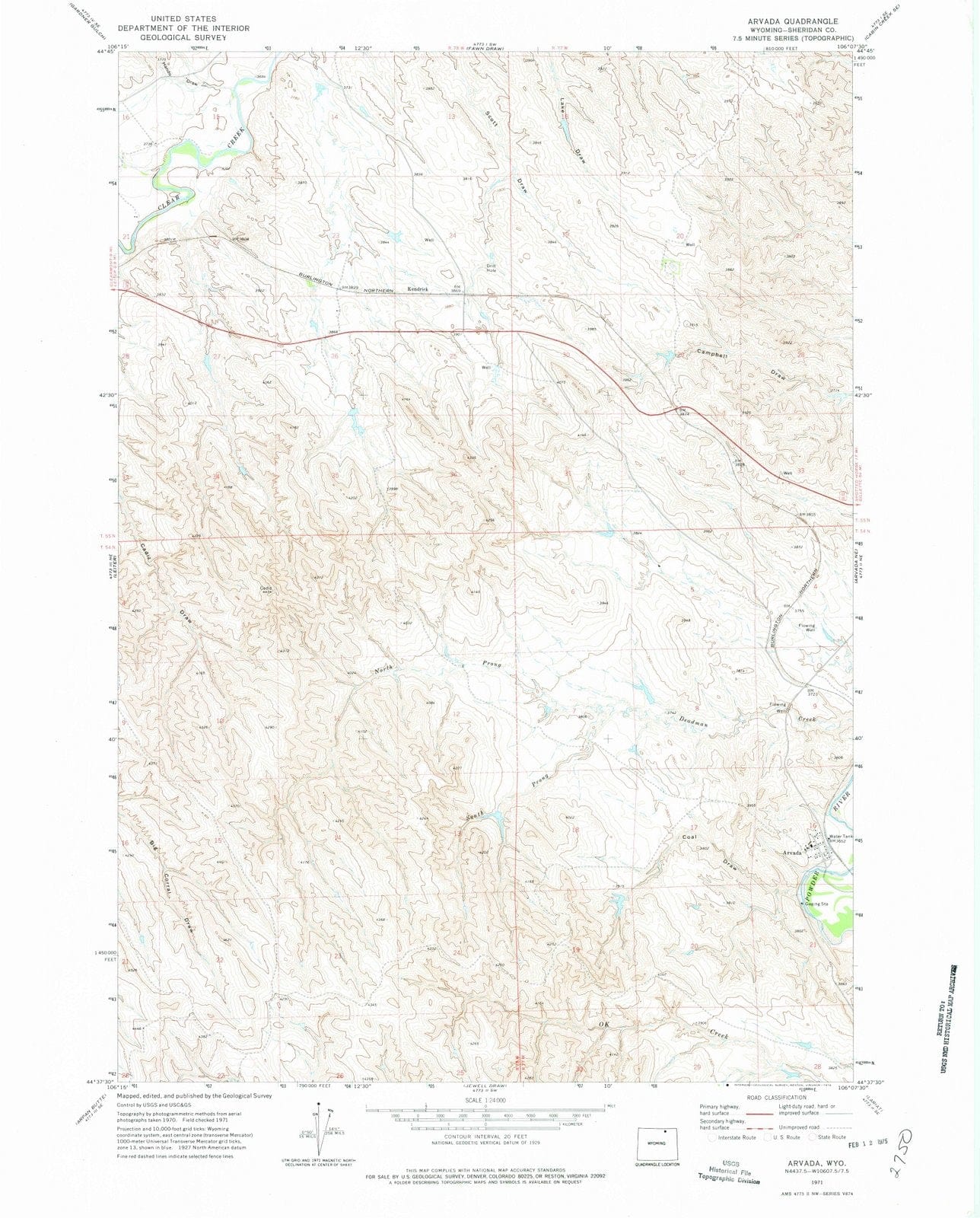 1971 Arvada, WY - Wyoming - USGS Topographic Map v2