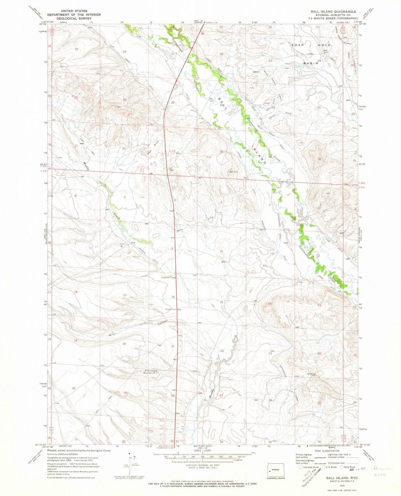 1970 Ball Island, WY - Wyoming - USGS Topographic Map