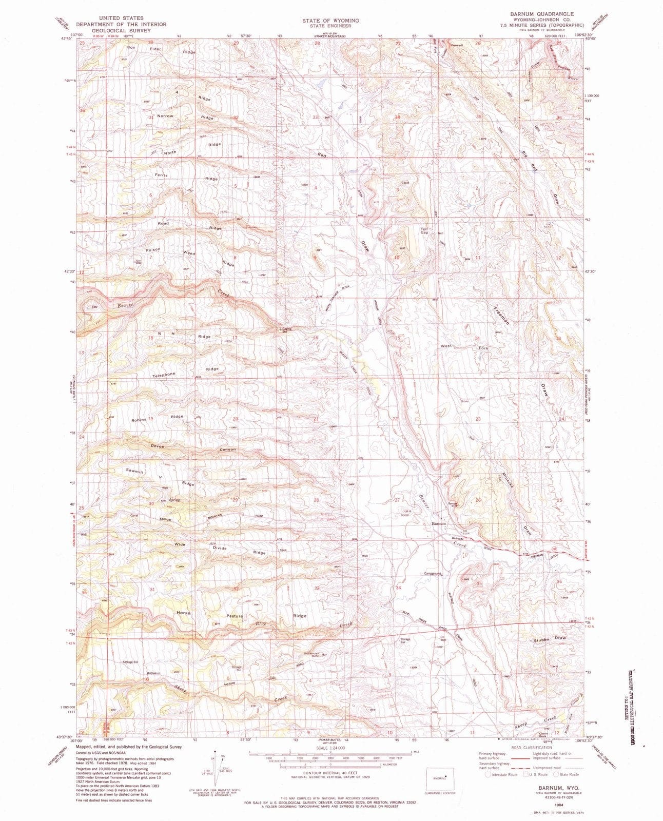 1984 Barnum, WY - Wyoming - USGS Topographic Map